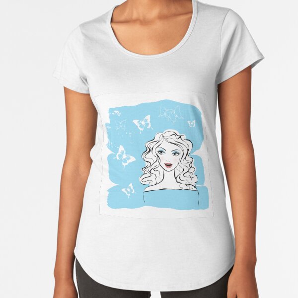 Blue Butterflies Girl Premium Scoop T-Shirt