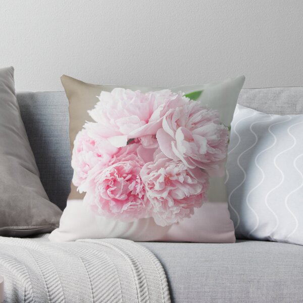Classic Pink Peonies in a vase Throw Pillow