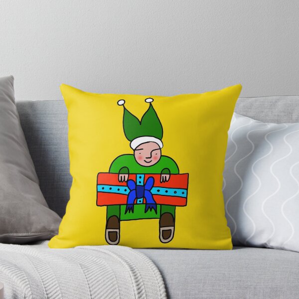 Item preview, Elf with a Gift for Christmas on Yellow Board designed and sold by Istvan Ocztos.