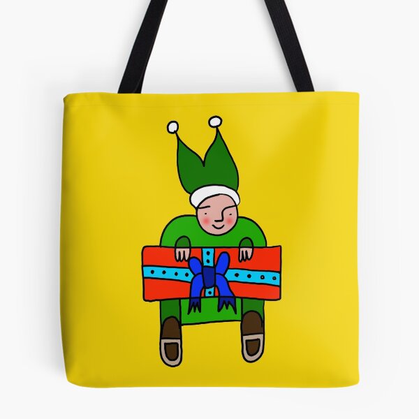 Item preview, Elf with a Gift for Christmas on Yellow Board designed and sold by Istvan Ocztos.