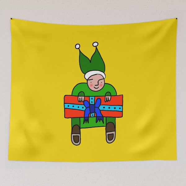 Item preview, Elf with a Gift for Christmas on Yellow Board designed and sold by Istvan Ocztos.