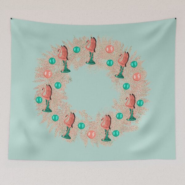 Item preview, Kitschy Flamingo Christmas Wreath designed and sold by jenbucheli.