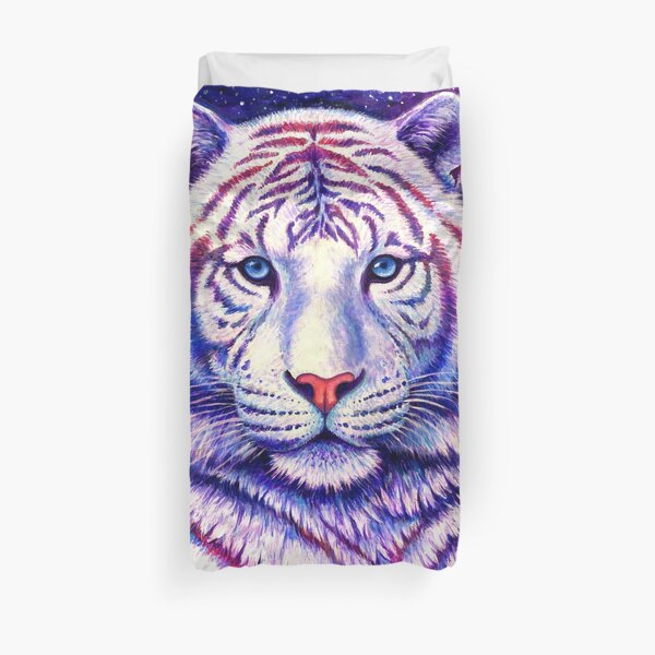 Among the Stars - Cosmic White Tiger Duvet Cover