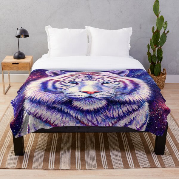 Among the Stars - Cosmic White Tiger Throw Blanket