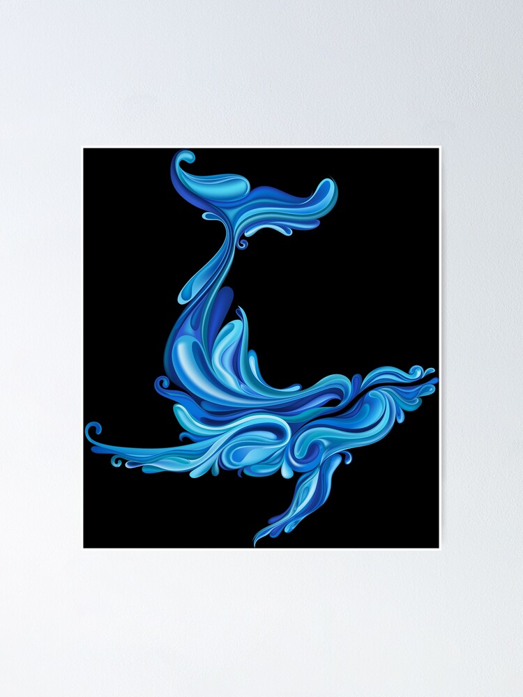 Abstract vector blue whale made of patterns and drops of water Poster