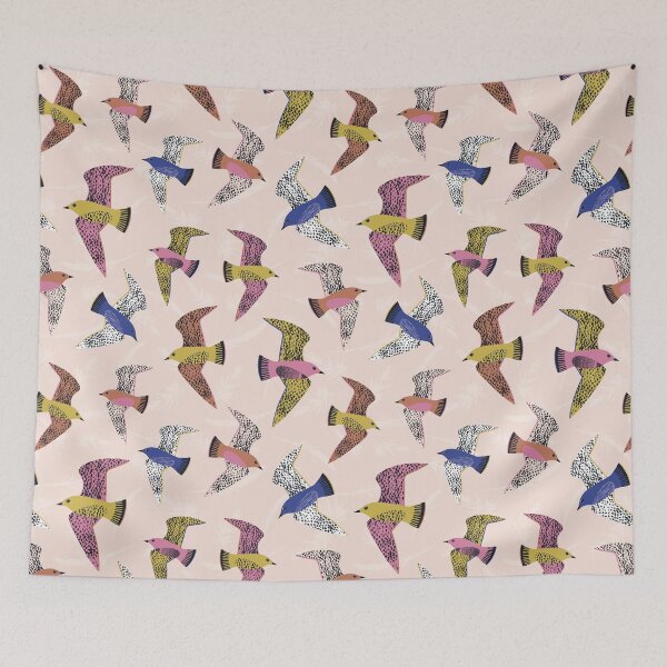 Item preview, Swooping Birds Pattern in Autumn Sky designed and sold by rocketandindigo.