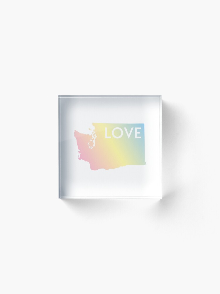 Alternate view of Pastel Rainbow Washington State Love Acrylic Block
