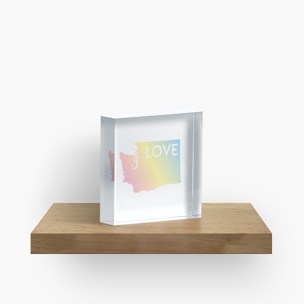 Pastel Rainbow Washington State Love Acrylic Block