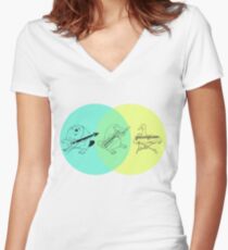 Keytar Platypus Venn Diagram Women's Fitted V-Neck T-Shirt