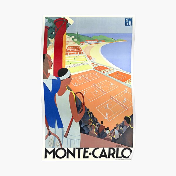 Affiche de voyage de PLM de Monaco de 1930 de tennis de Monte-Carlo Poster