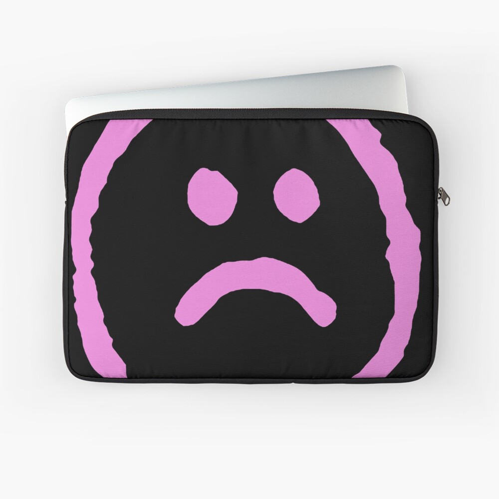 Lil Peep Style Sad Face Tattoo Pink Laptop Sleeve By Boogsbay
