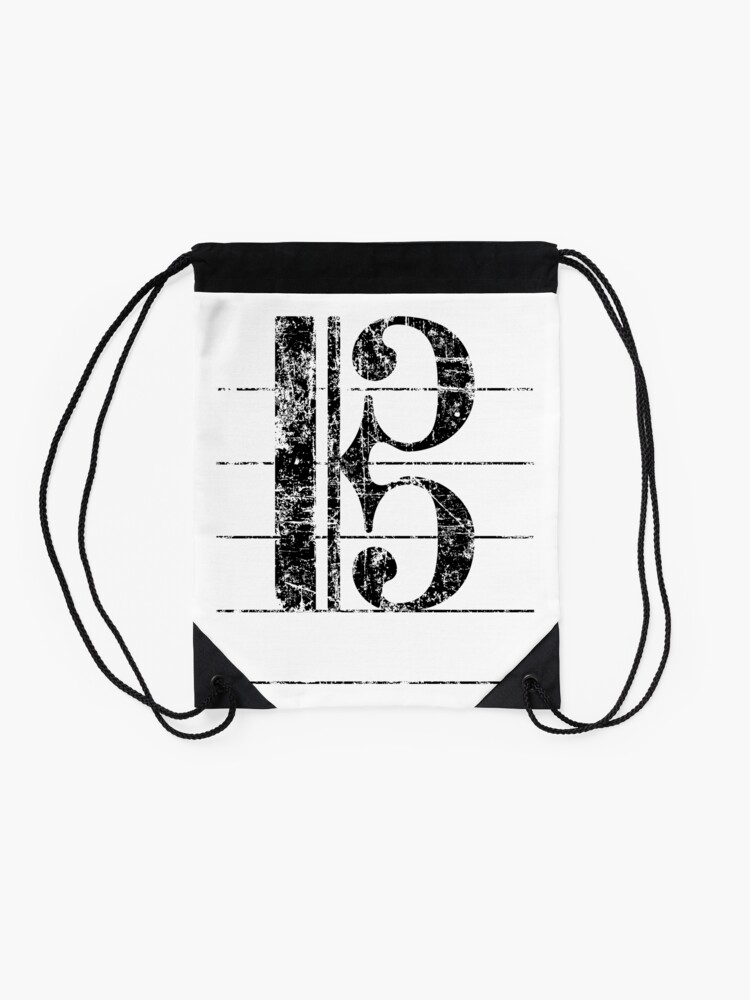 Alternate view of Tenor Clef Vintage Black Drawstring Bag