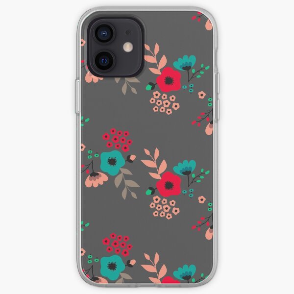 folk flowers pattern - dark background iPhone Soft Case
