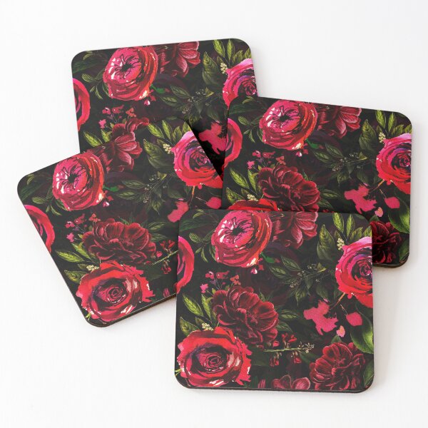 Item preview, Dark Red Hand Drawn Watercolor Roses  Pattern  Botanical Night Garden Nightgarden designed and sold by UtArt.