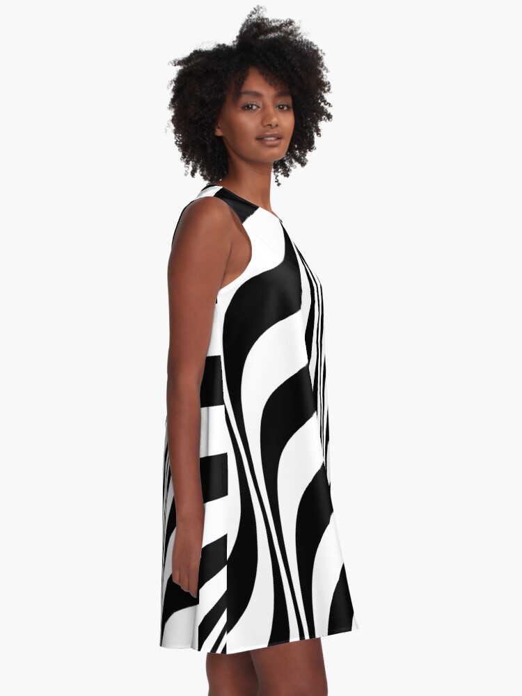 Alternate view of Black And White Optical Illusion Graphic A-Line Dress