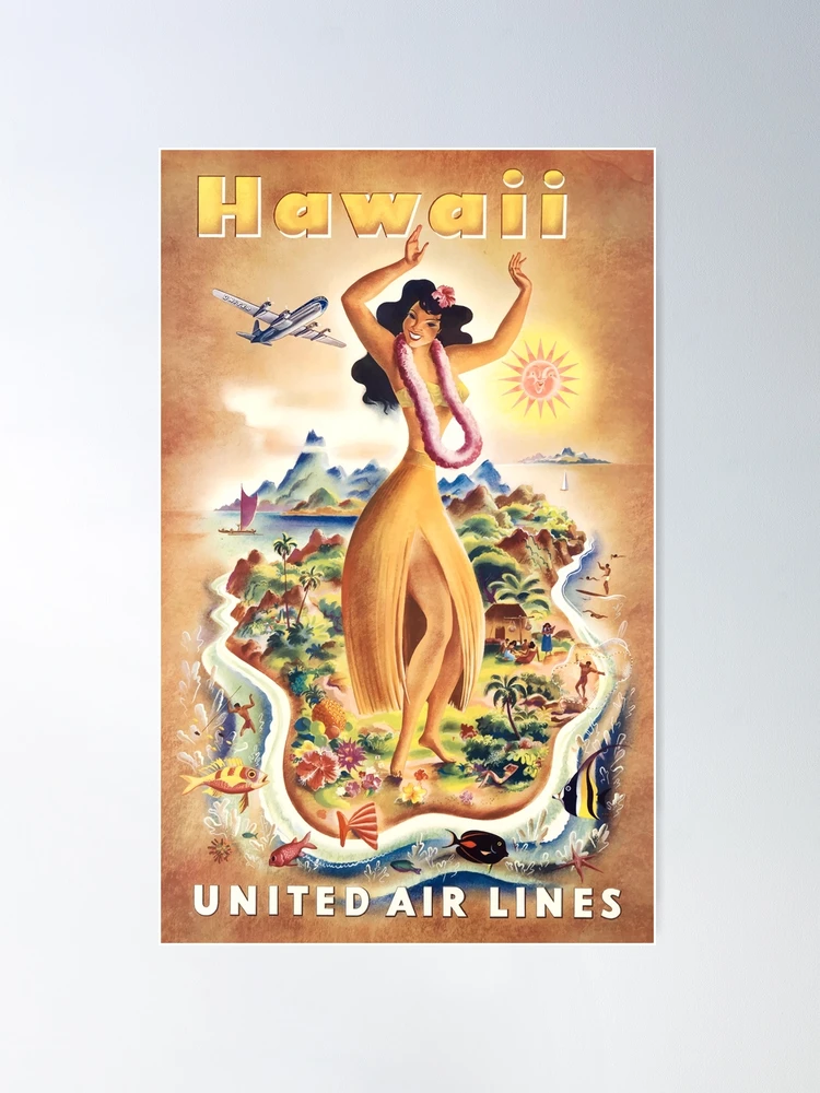 1950s Hawaii United Airlines Travel Poster