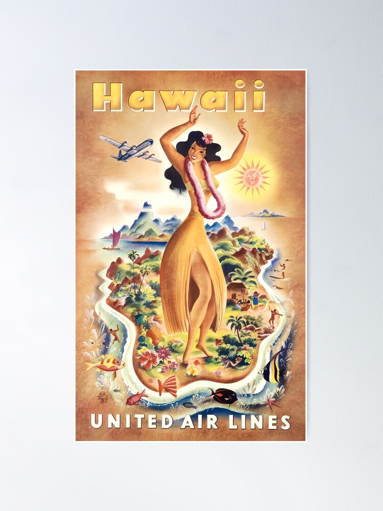 1950s Hawaii United Airlines Travel Poster