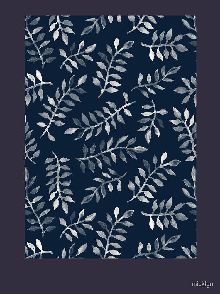 White Leaves on Navy - a hand painted pattern by micklyn