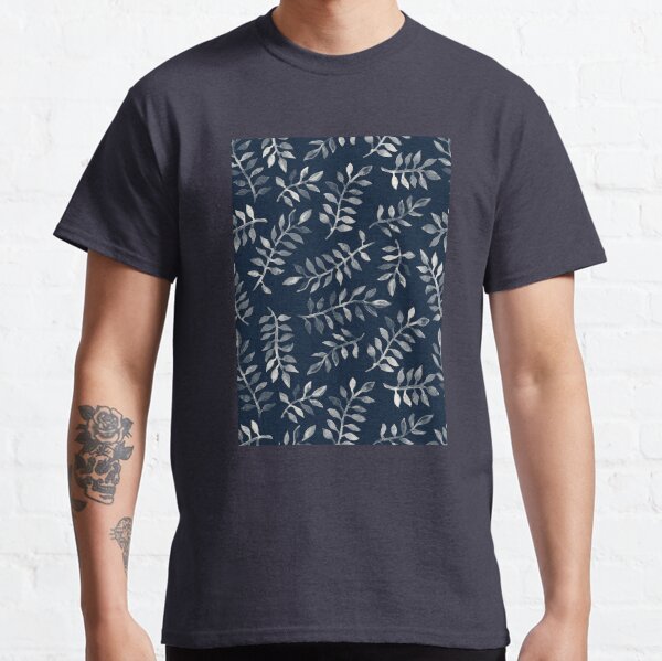 White Leaves on Navy - a hand painted pattern Classic T-Shirt