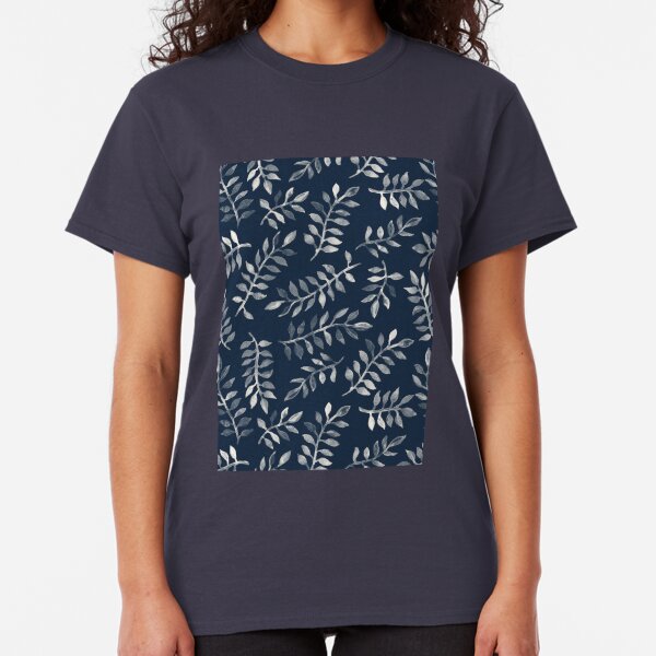 White Leaves on Navy - a hand painted pattern Classic T-Shirt
