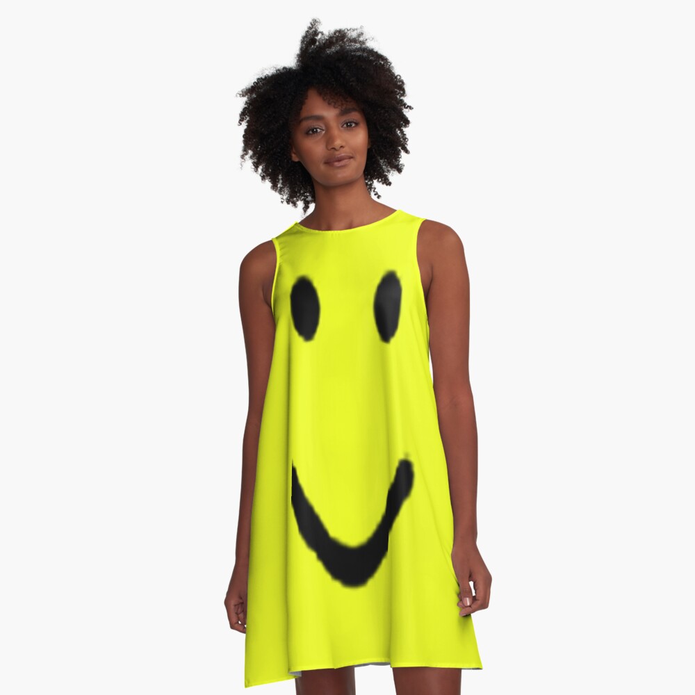 Roblox Halloween Noob Face Costume Smiley Positive Gift A Line Dress By Smoothnoob Redbubble - best roblox outfits girl the halloween and makeup