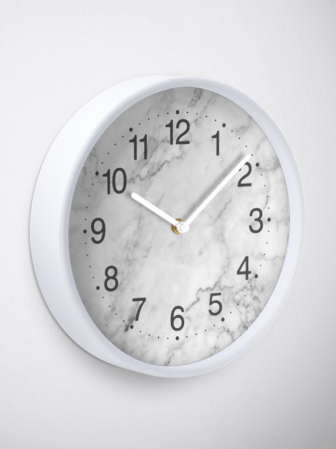 Alternate view of White Marble texture floor background with dark gray grey texture greek marble print luxuous real marble Clock