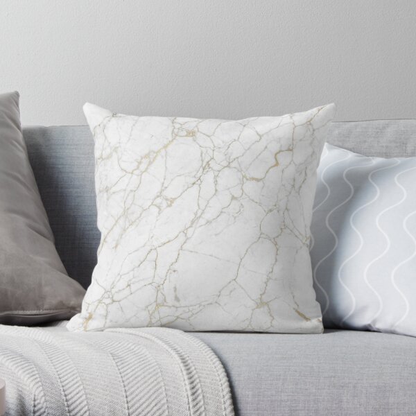 White Marble texture floor background with gold veins intrusions greek marble print luxuous real marble Throw Pillow
