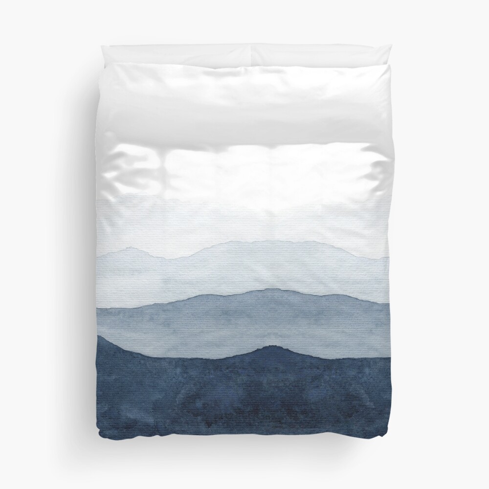 Mountains Ombre | Indigo Abstract Watercolor Duvet Cover