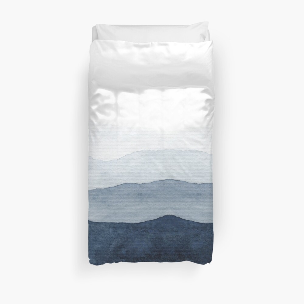 Mountains Ombre | Indigo Abstract Watercolor Duvet Cover