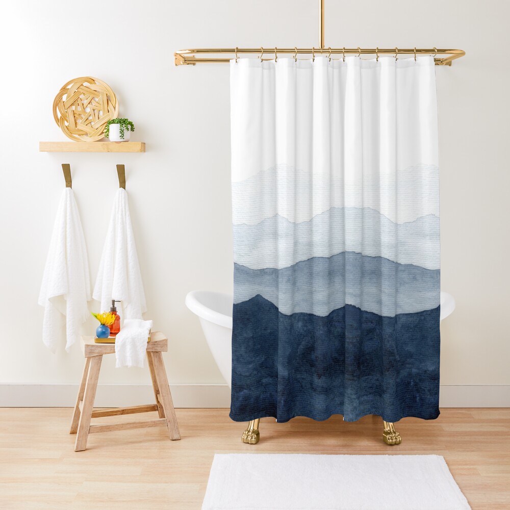 Mountains Ombre | Indigo Abstract Watercolor Shower Curtain