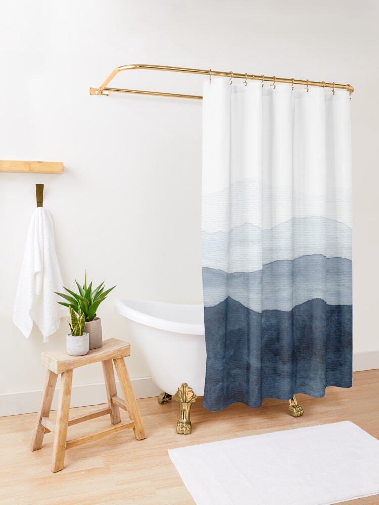 Alternate view of Mountains Ombre | Indigo Abstract Watercolor Shower Curtain