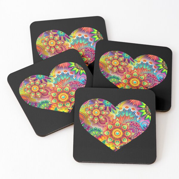 Item preview, Killer Psychedelic Black Light Flowers Rave Heart designed and sold by willybadu.