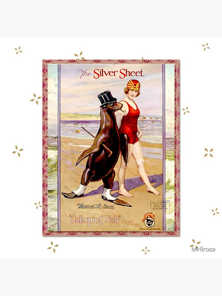 Silver Sheet Galloping Fish Antique Magazine Bathing Beauty With Top Hat Wearing Sea Lion by MHirose