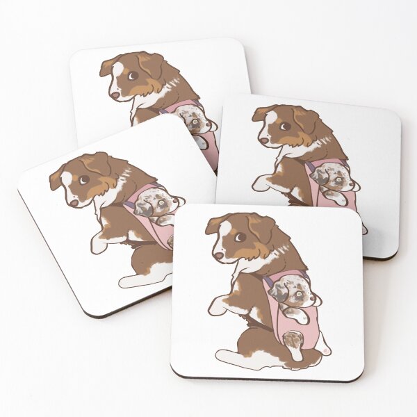 Item preview, Red tricolor Australian Shepherd With baby red Merle in tow designed and sold by Ivy Fox Illustration.