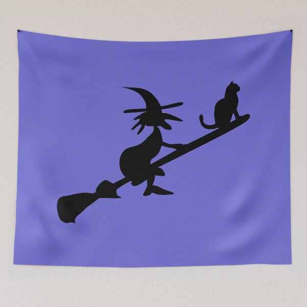 Item preview, Witch and cat on broom designed and sold by claudiasartwork.
