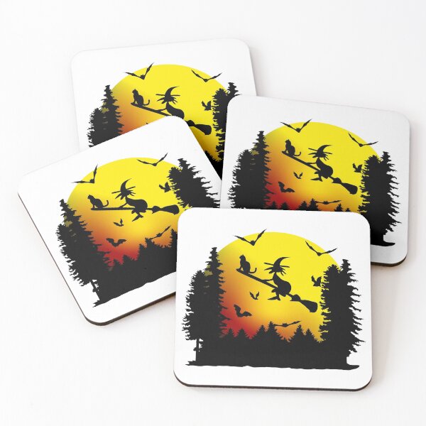 Item preview, Halloween witch, cat and blood moon designed and sold by claudiasartwork.