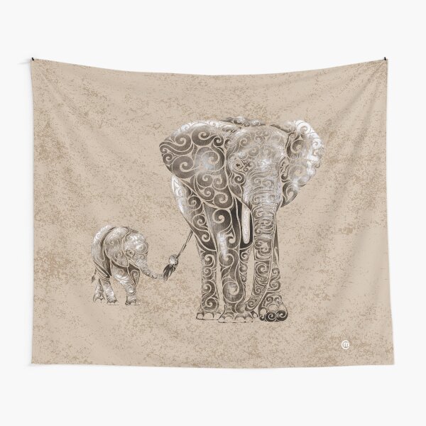Swirly Elephant Family Tapestry