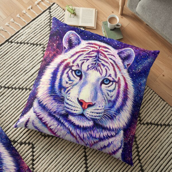 Among the Stars - Cosmic White Tiger Floor Pillow