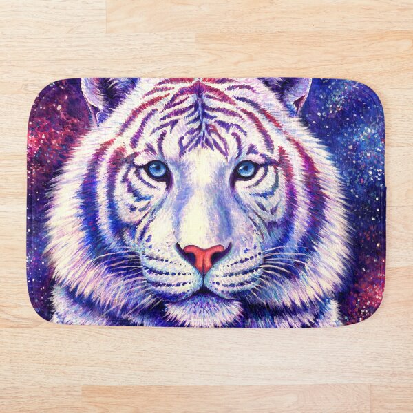 Among the Stars - Cosmic White Tiger Bath Mat