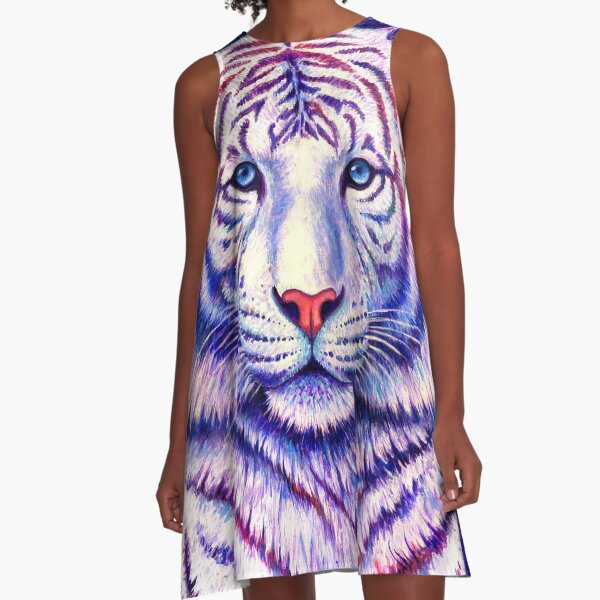 Among the Stars - Cosmic White Tiger A-Line Dress