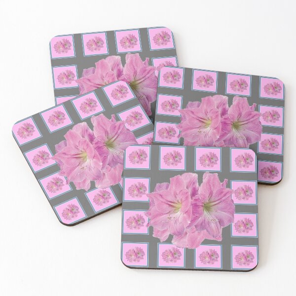 Item preview, PINK MODERN ART AMARYLLIS FLOWERS ON GREY PATTERNS, designed and sold by sharlesart.