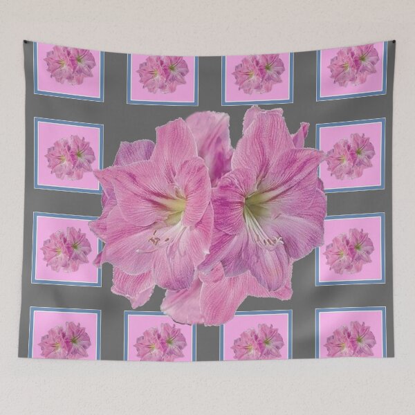 Item preview, PINK MODERN ART AMARYLLIS FLOWERS ON GREY PATTERNS, designed and sold by sharlesart.