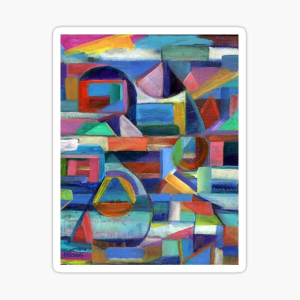 Balance. A geometric, abstract expressionist acrylic painting by Pamela Parsons Sticker