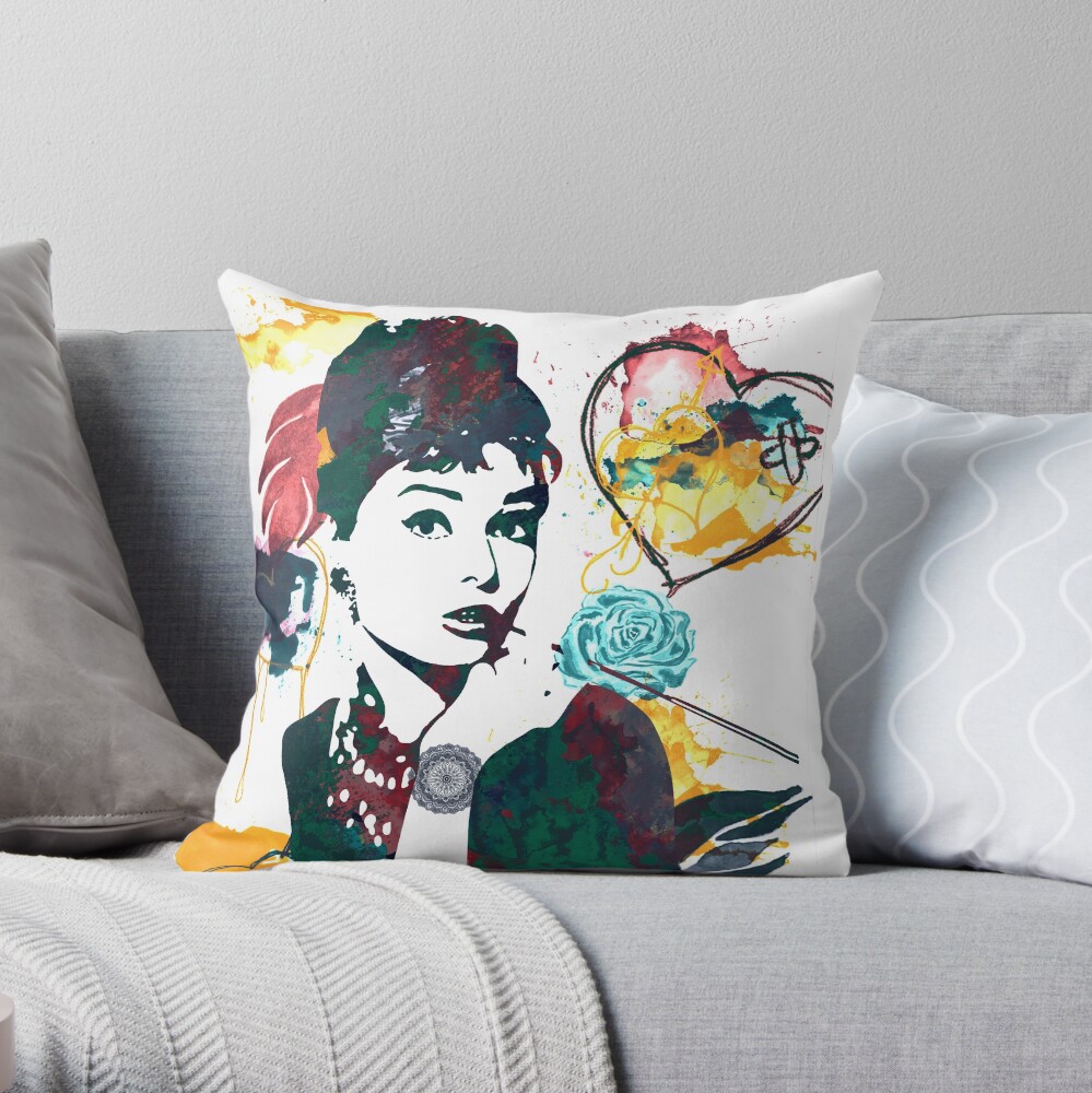 Audrey Hepburn nature colours Throw Pillow