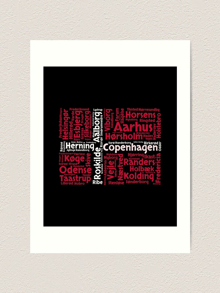 Har lært Alligevel reservation Denmark Flag with City Names Word Art" Art Print for Sale by ockshirts |  Redbubble