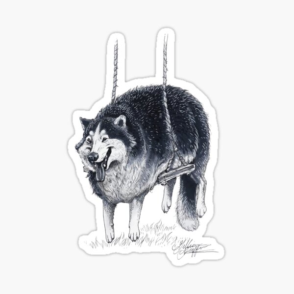 Chonky Husky on a Swing Sticker