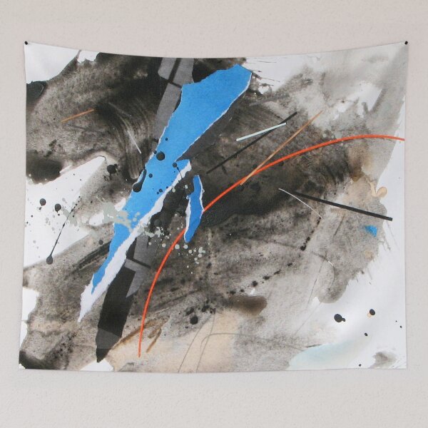 Item preview, Blue orange and grey abstract expressionist collage designed and sold by ZebEddy.