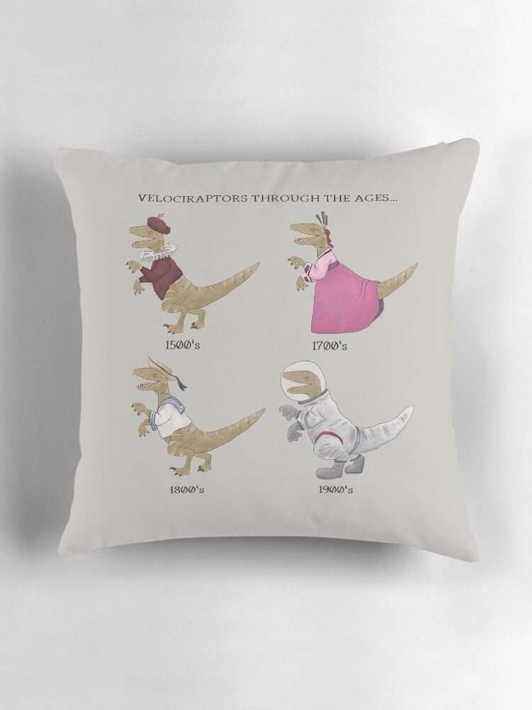 Thumbnail 3 of 4, Pillow, Velociraptor Through The Ages designed and sold by Angypants.