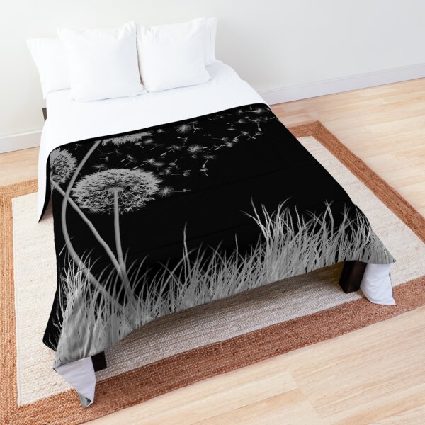 Dandelion Wishes on Black Comforter