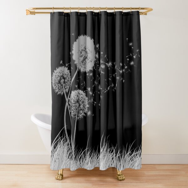 Dandelion Wishes on Black Shower Curtain